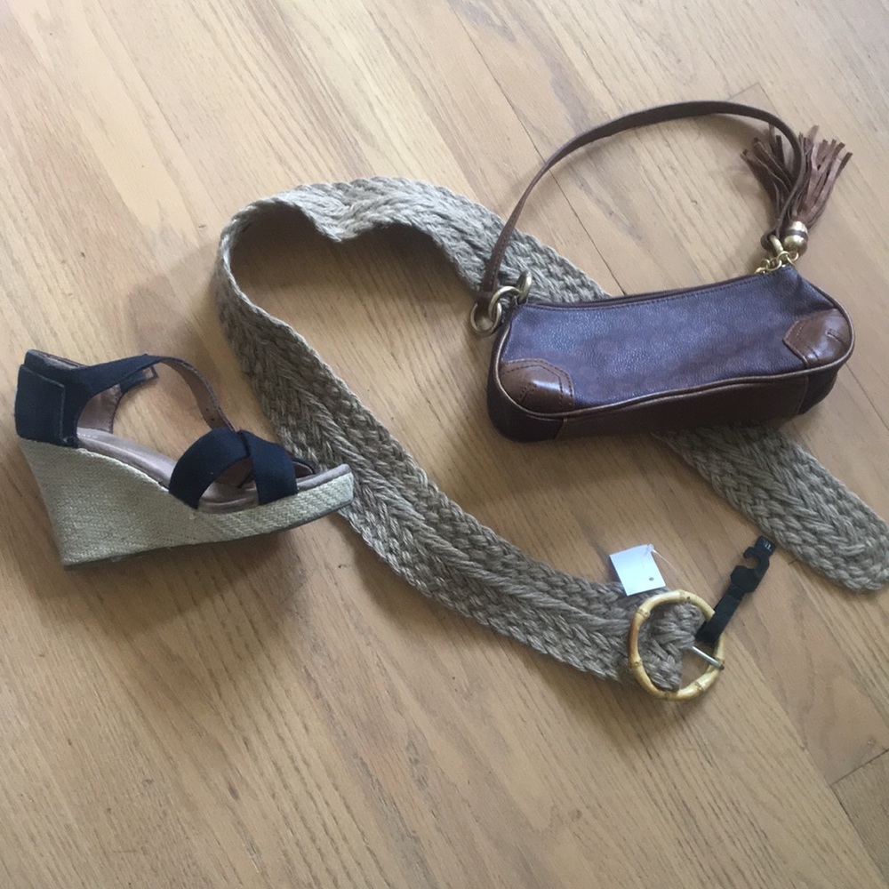 Bamboo macrame twine belt M / L Tan New with Tag
